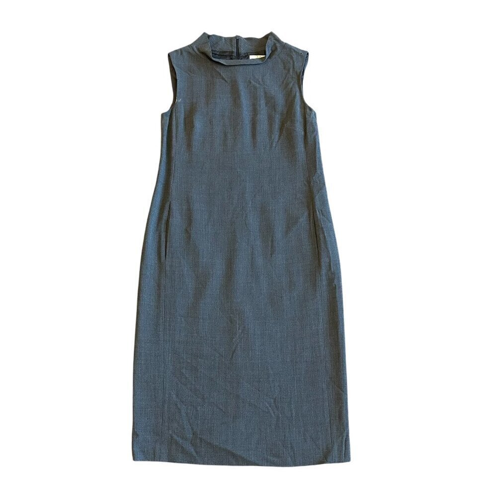 MaxMara Made in Italy Grey Sleeveless Sheath Dress High Neck Wool Size 4 Women's